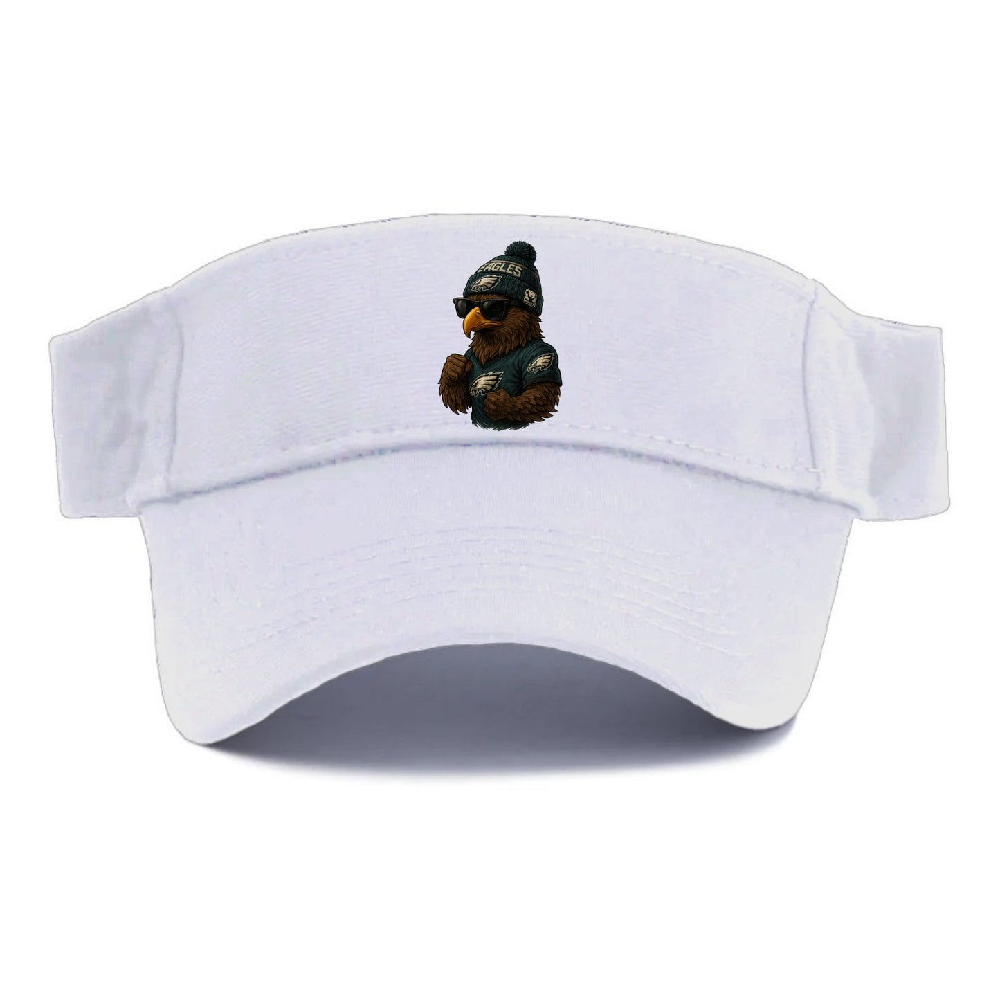 Philly Hawk wearing Eagles beanie with Rocky patch and wayfarer sunglasses - Visor - White
