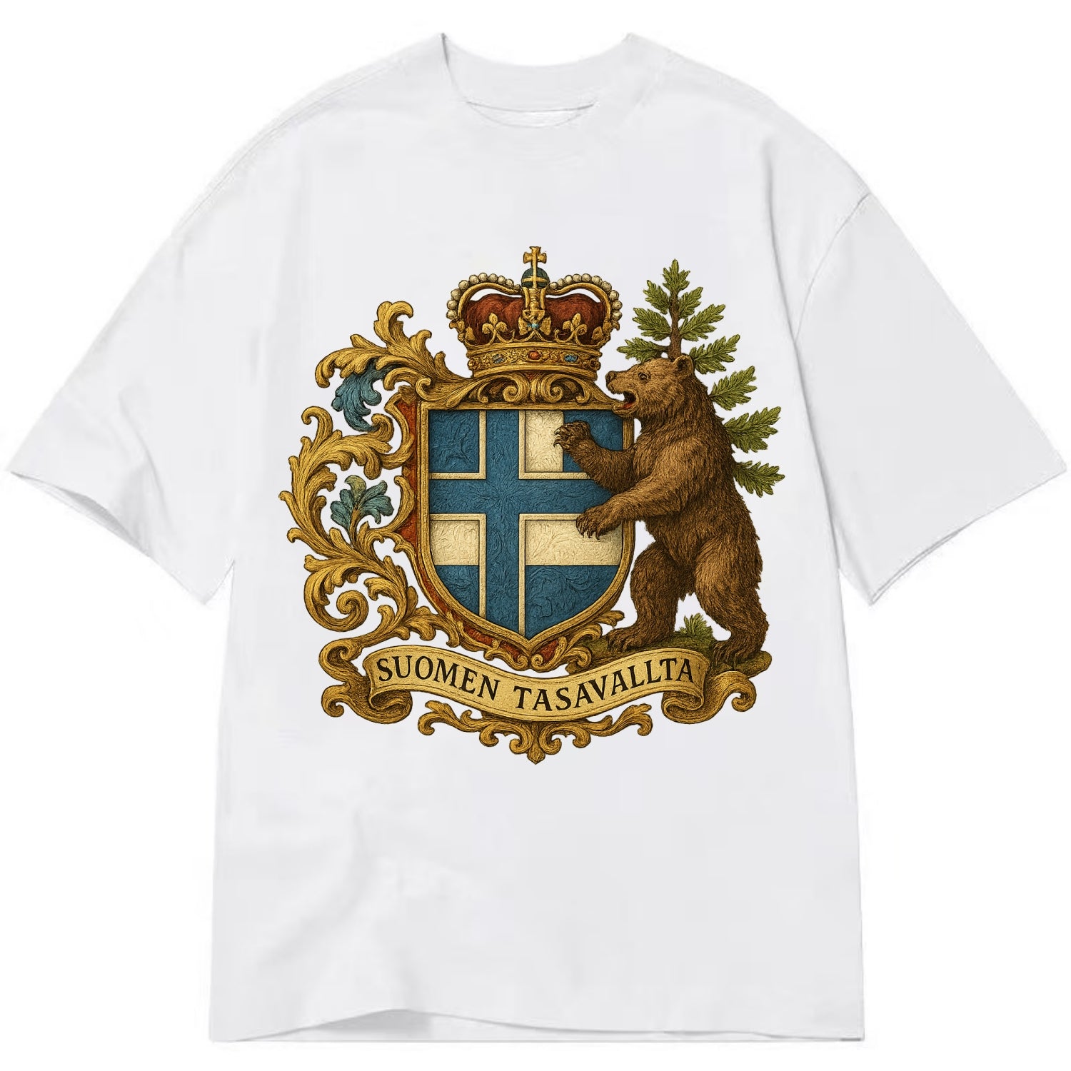 Finland Brown Bear Emblem  - Classic T-shirt - White