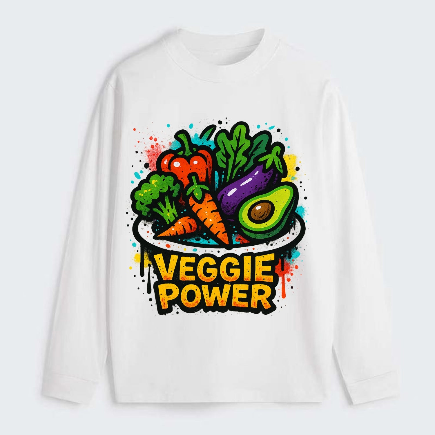 Colorful vegetables and plants on plate - plant-based lifestyle, veggie - Classic Long Sleeve Shirt - White