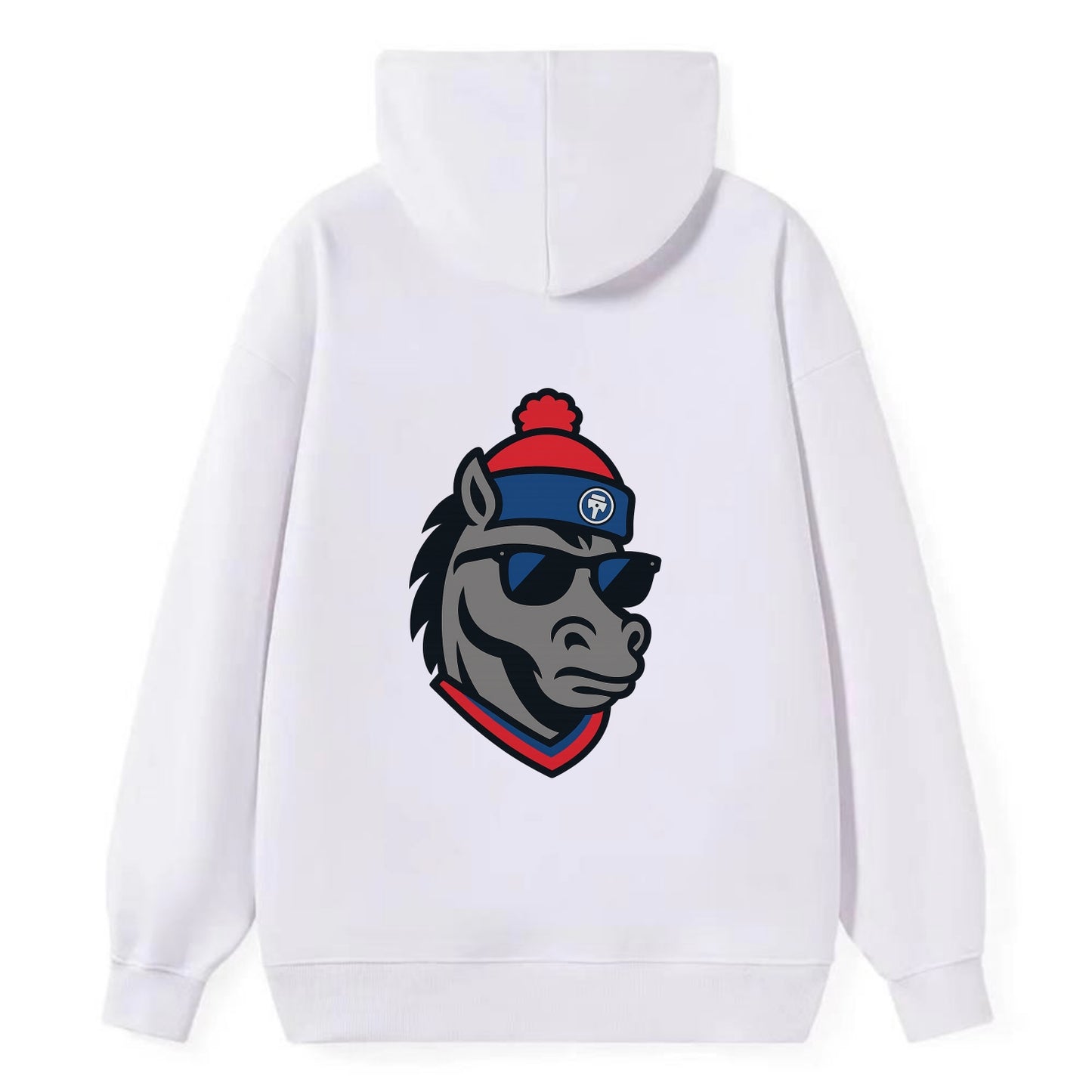 Detroit Stallion wearing Pistons red and blue beanie with piston patch - Classic Pullover Hoodie - White