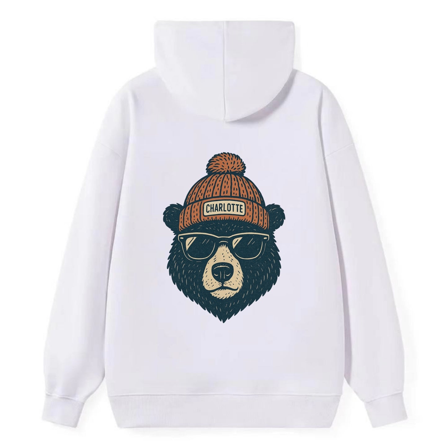 North Carolina Black Bear wearing Charlotte beanie with pom pom and - Classic Pullover Hoodie - White