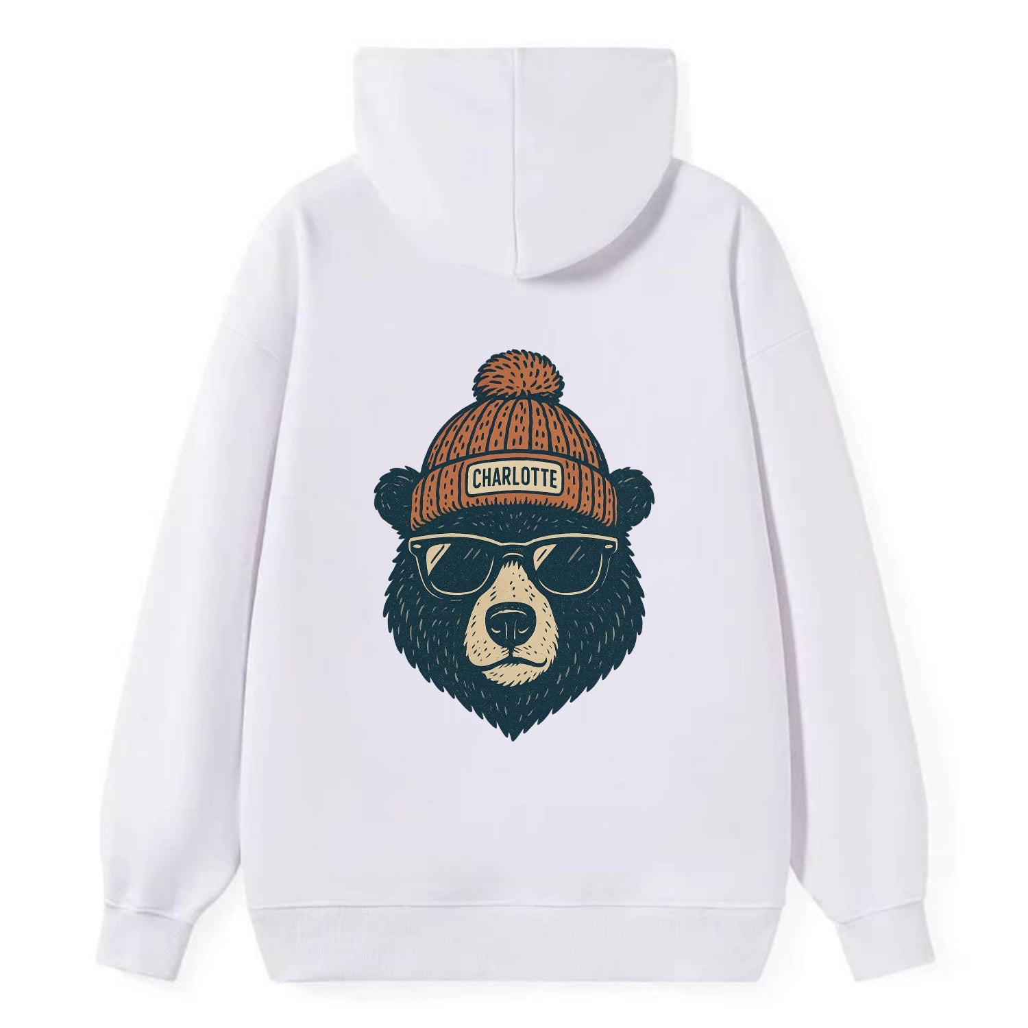 North Carolina Black Bear wearing Charlotte beanie with pom pom and - Classic Pullover Hoodie - White