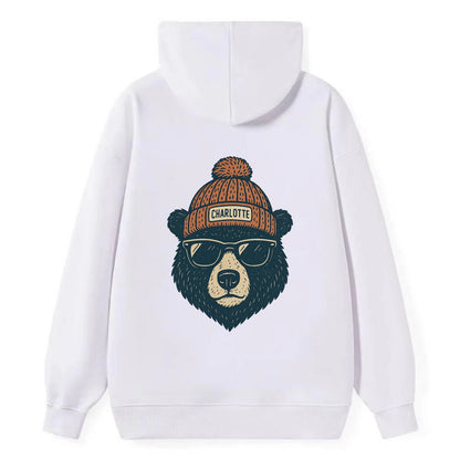 North Carolina Black Bear wearing Charlotte beanie with pom pom and - Classic Pullover Hoodie - White