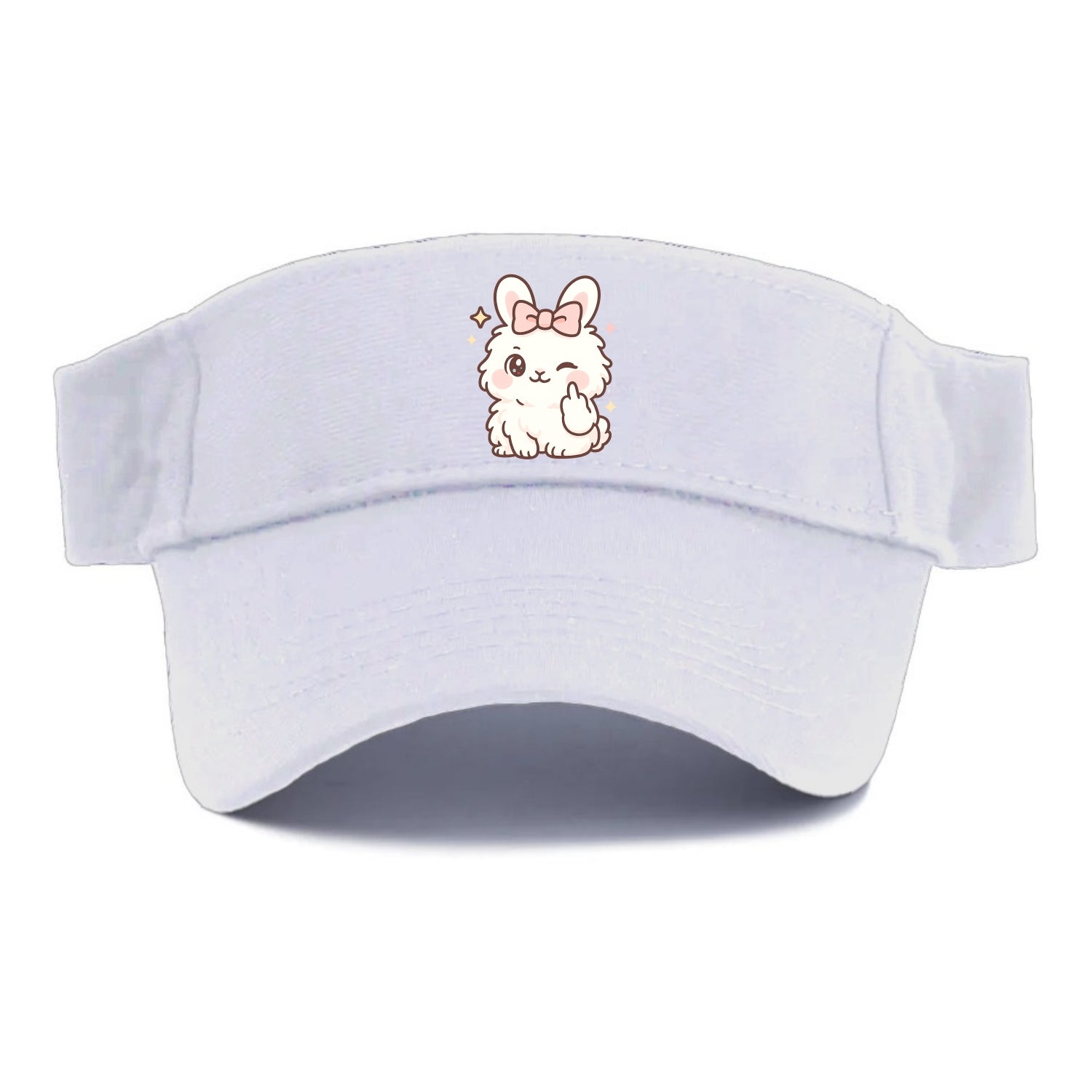 fluffy white angora rabbit with pink bow, one paw delicately flipping off - Visor - White