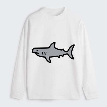 Hammerhead Shark - Gray distinctive head flat side profile - Classic Long Sleeve Shirt - White