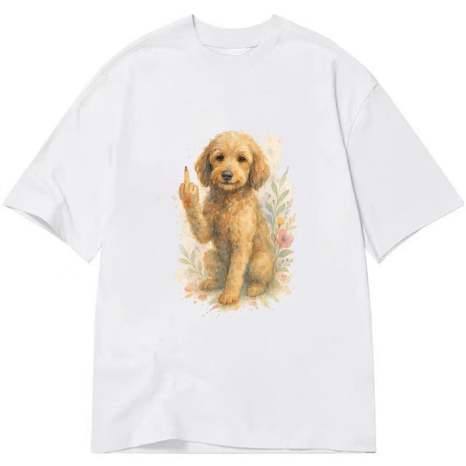 Labradoodle hypoallergenic with wavy coat, intelligent eyes, paw raised - Classic T-shirt - White