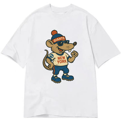 New York Rat wearing Giants beanie with subway patch and wayfarer sunglasses - Classic T-shirt - White