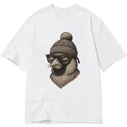 Virginia Cardinal wearing Richmond beanie with pom pom and wayfarer sunglasses - Classic T-shirt - White