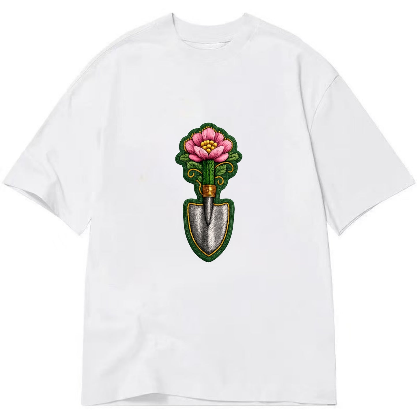 Embroidered patch design - GARDENING TROWEL FLOWER - garden tool with blooming - Classic T-shirt - White