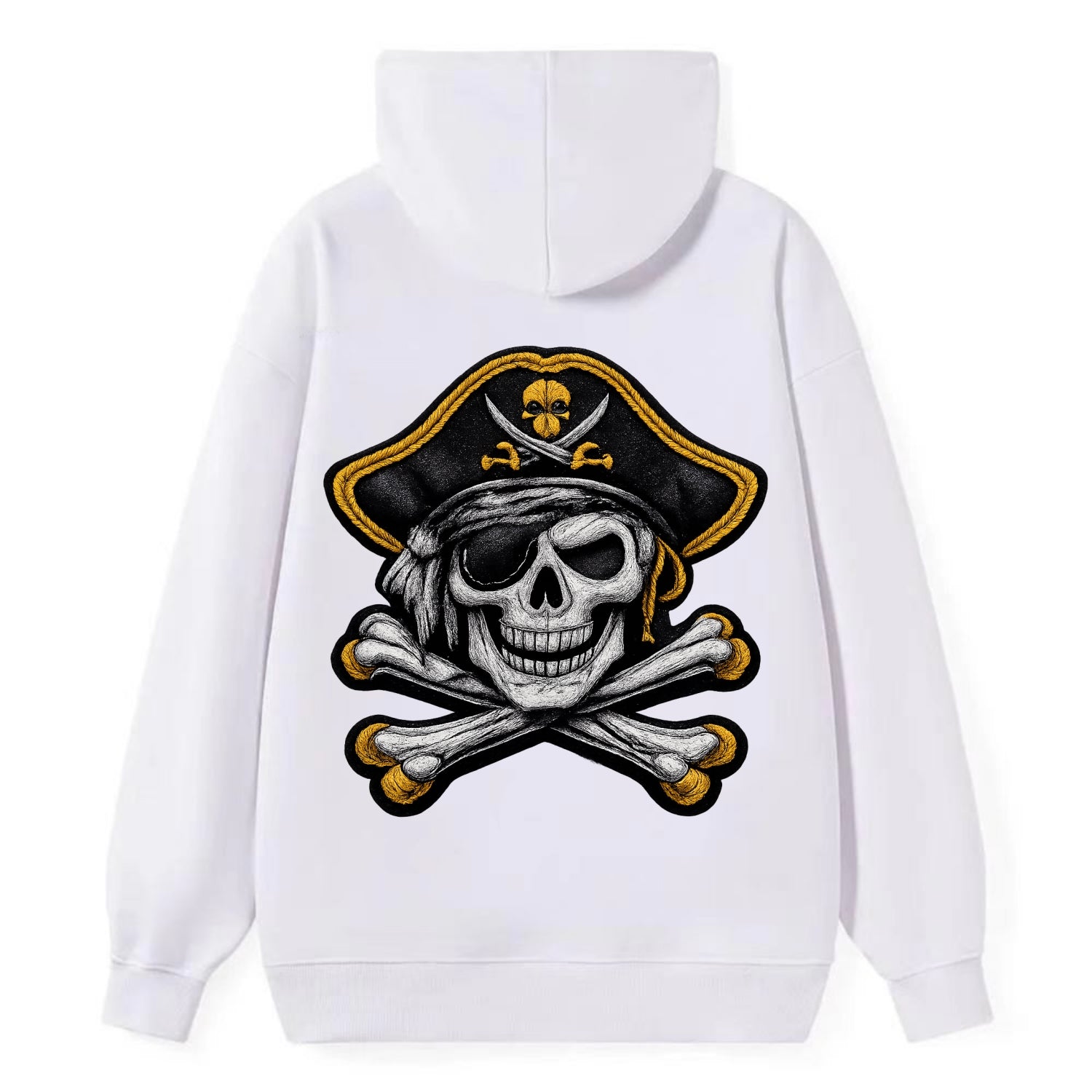PIRATE SKULL - Jolly Roger skull in black and white , pirate - Classic Pullover Hoodie - White
