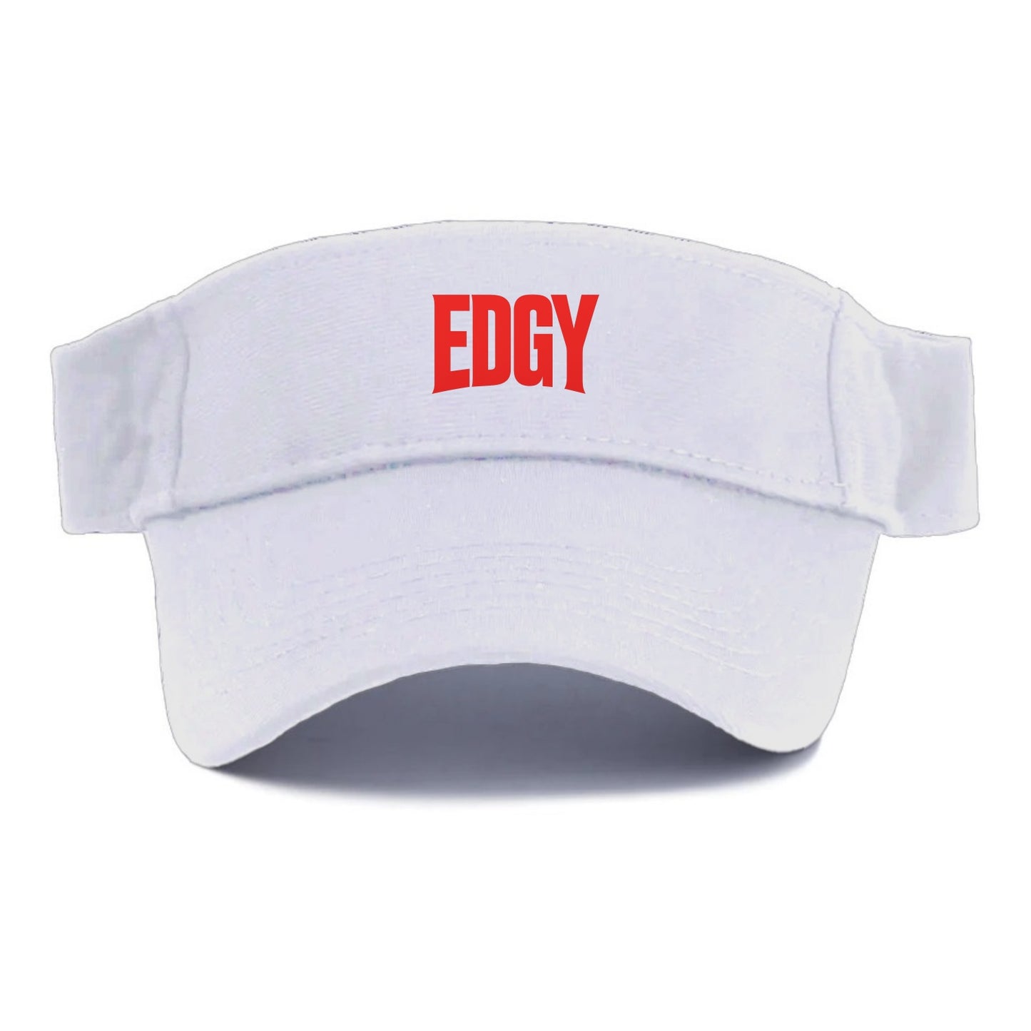 Bold typography design - "EDGY" - pushing boundaries, unconventional - Visor - White