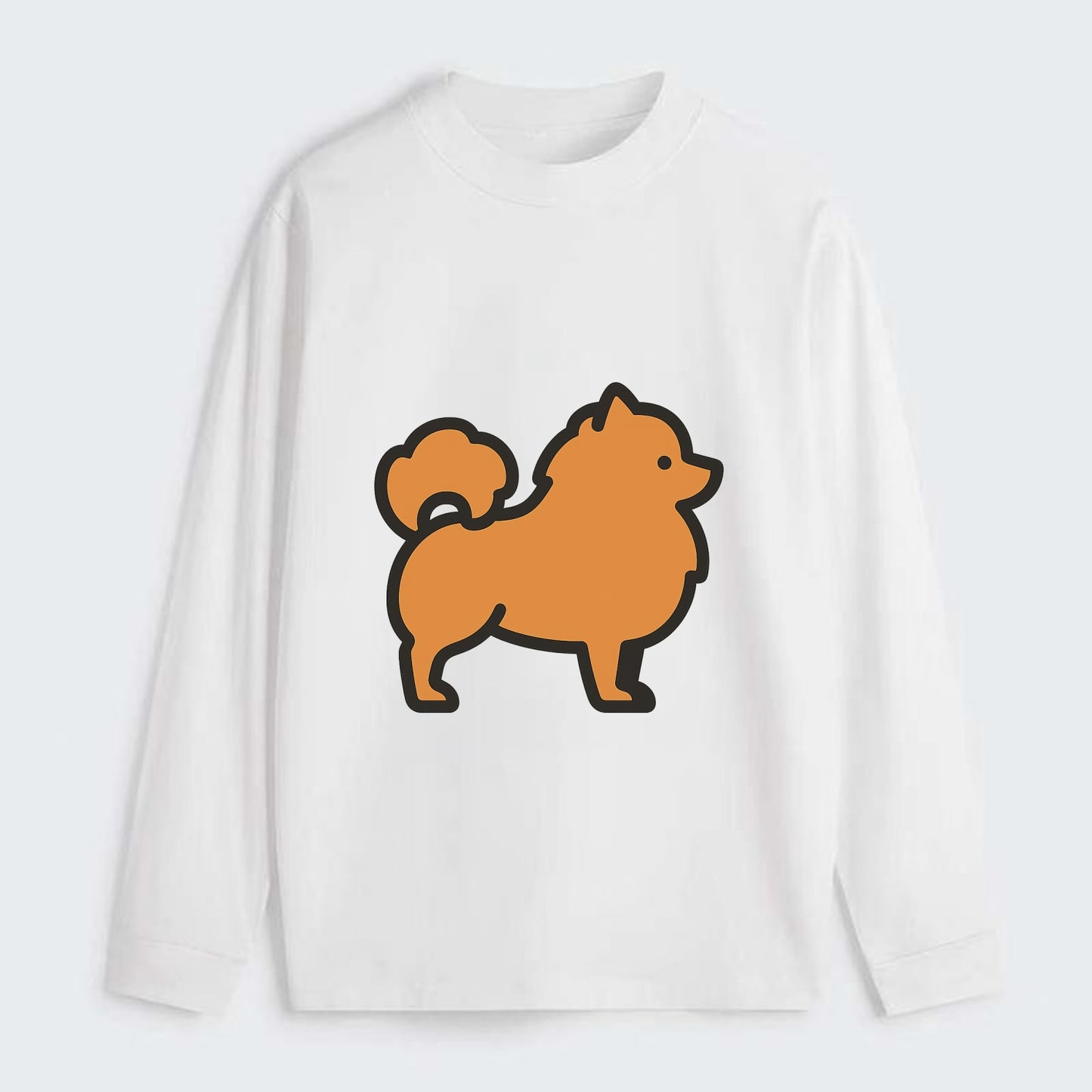 Pomeranian - Orange fluffy flat side profile - Classic Long Sleeve Shirt - White