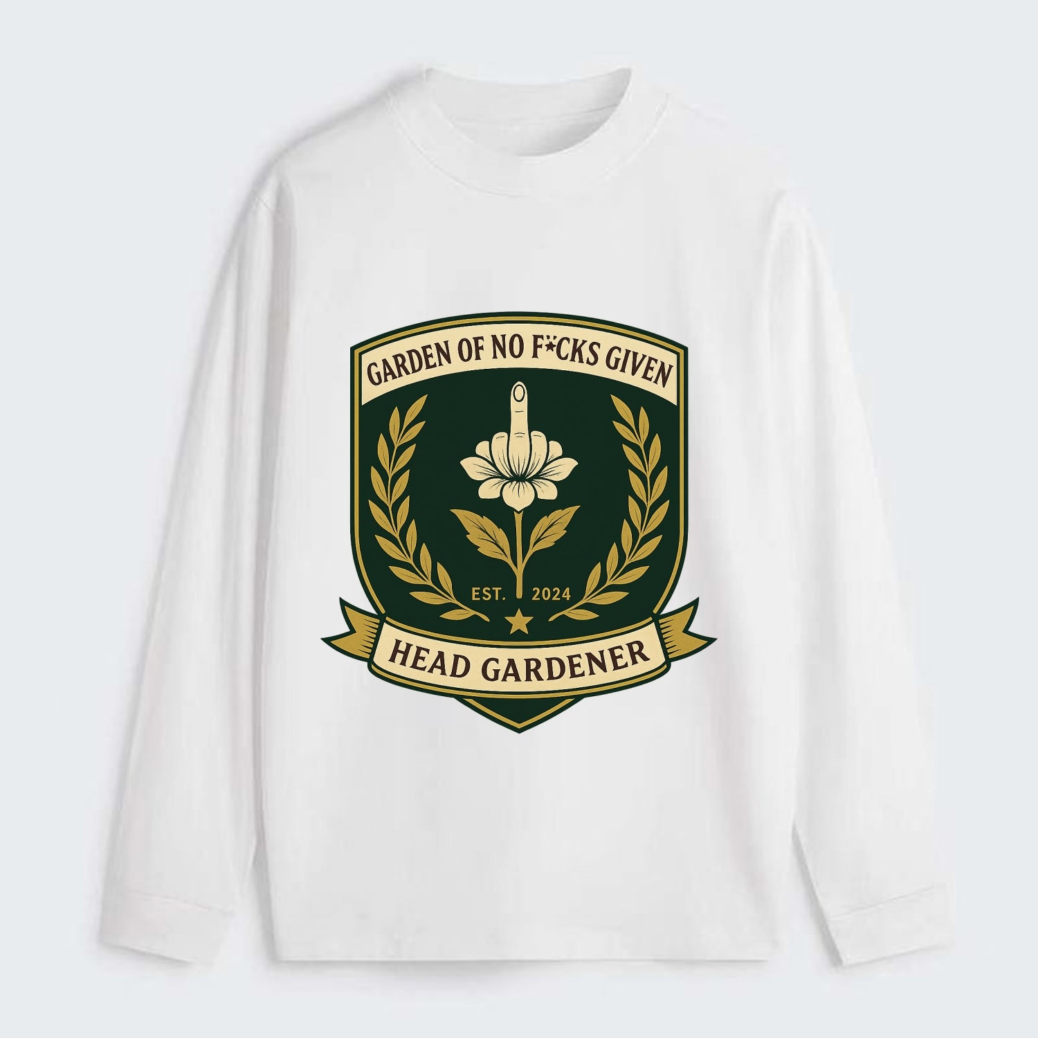 Shield with middle finger flower - "Garden of No F*cks Given - Head - Classic Long Sleeve Shirt - White