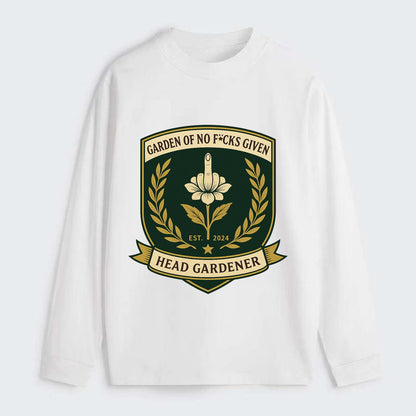 Shield with middle finger flower - "Garden of No F*cks Given - Head - Classic Long Sleeve Shirt - White