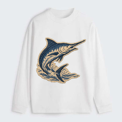 SWORDFISH MARLIN - leaping marlin in blue and silver , sport fishing - Classic Long Sleeve Shirt - White