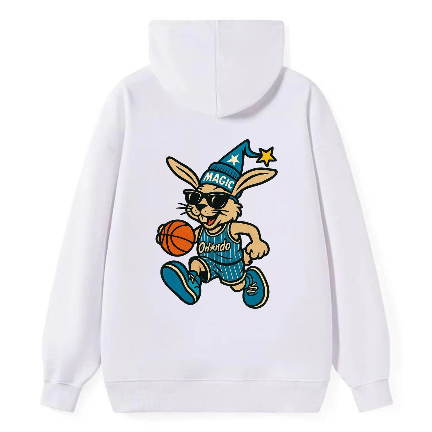 Orlando Rabbit wearing Magic blue and silver beanie with wizard hat and - Classic Pullover Hoodie - White