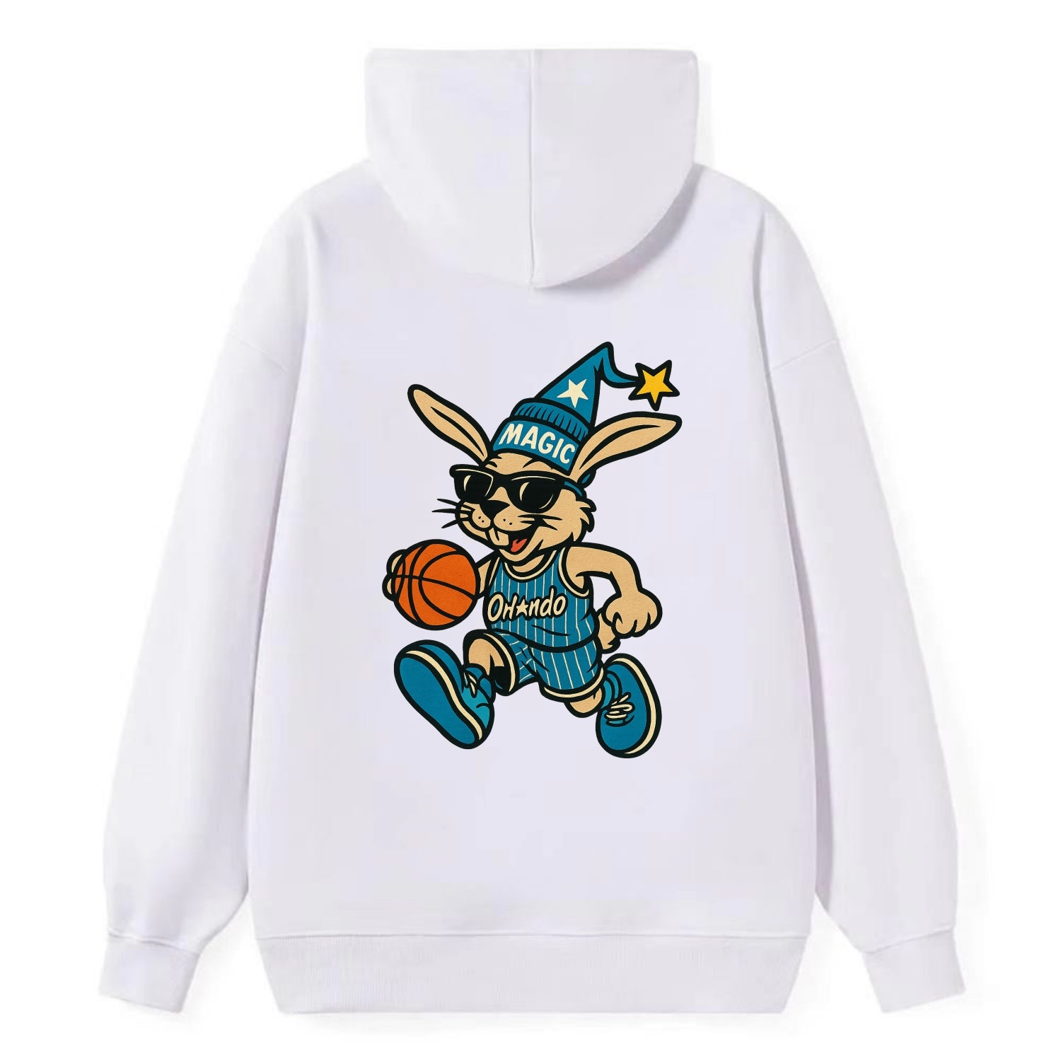 Orlando Rabbit wearing Magic blue and silver beanie with wizard hat and - Classic Pullover Hoodie - White