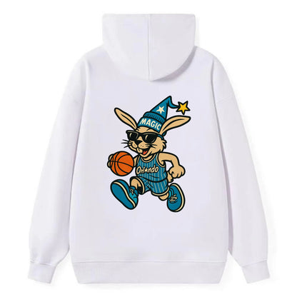 Orlando Rabbit wearing Magic blue and silver beanie with wizard hat and - Classic Pullover Hoodie - White