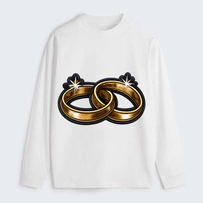 WEDDING RINGS - interlocked bands in gold , marriage - Classic Long Sleeve Shirt - White