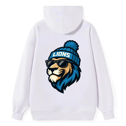 Detroit Lion wearing Lions Honolulu blue and silver beanie with pom pom - Classic Pullover Hoodie