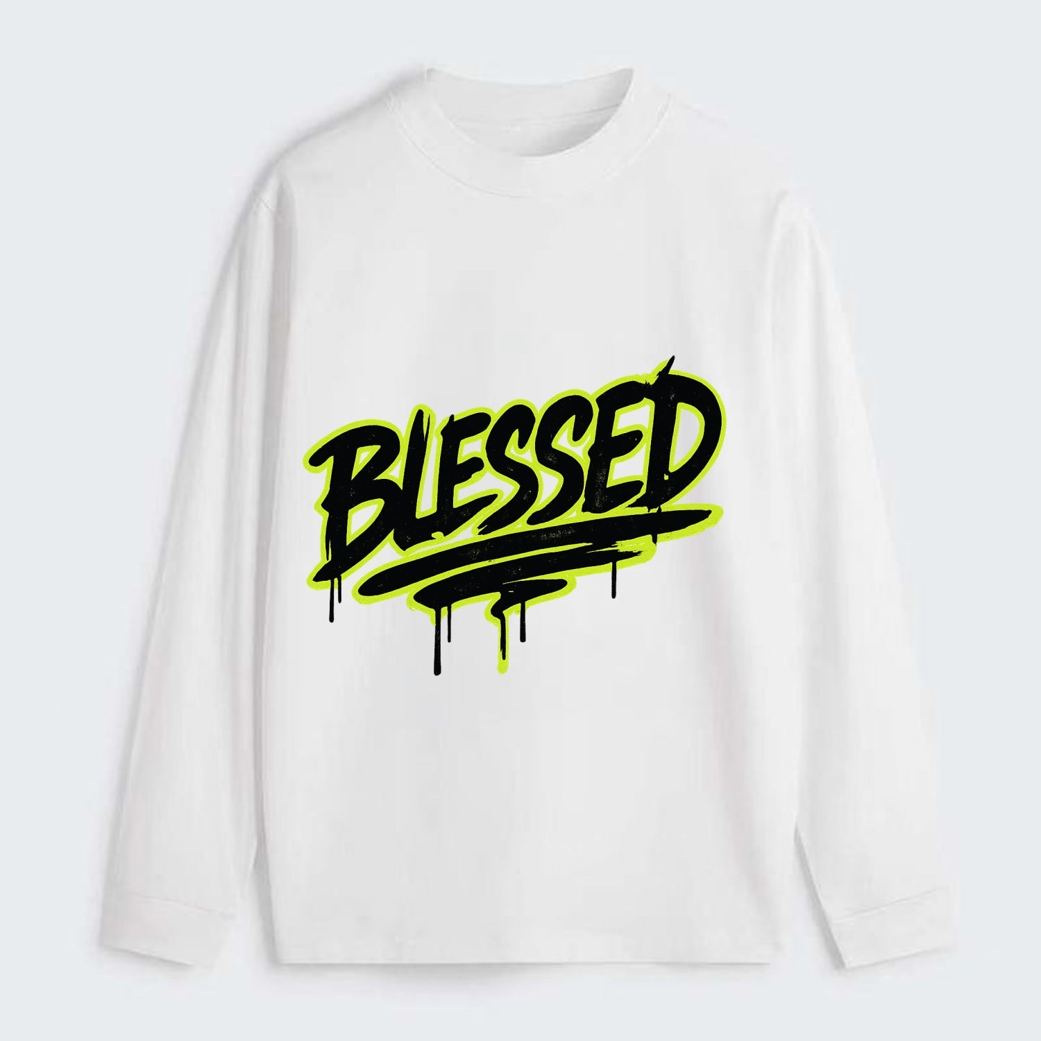 Bold typography design - "BLESSED" - recognizing good fortune, abundance - Classic Long Sleeve Shirt - White