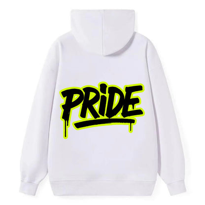 Bold typography design - "PRIDE" - dignified satisfaction, honor - Classic Pullover Hoodie - White
