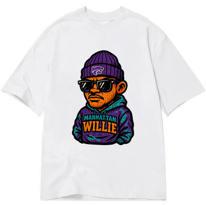 Manhattan Willie wearing Kansas State beanie with powercat patch - Classic T-shirt - White