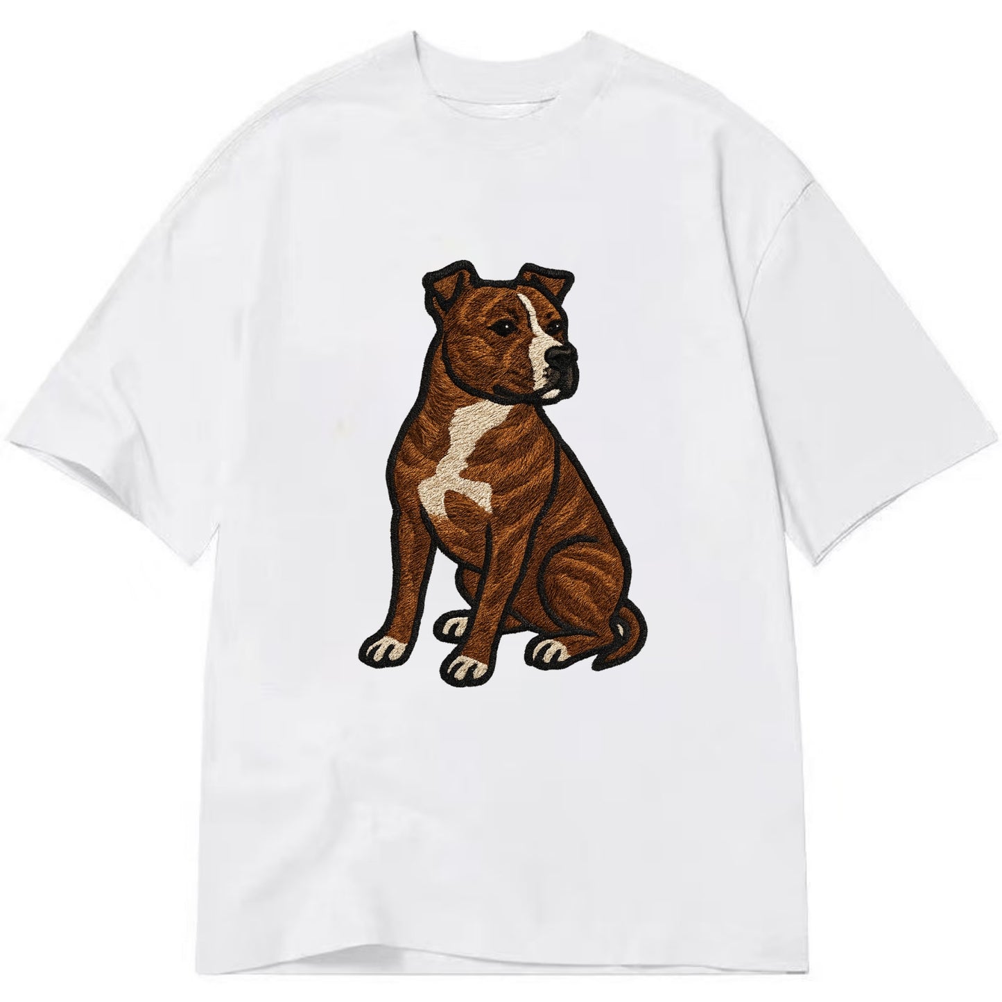 American Staffordshire Terrier - Brindle embroidered pose - Classic T-shirt - White
