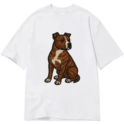 American Staffordshire Terrier - Brindle embroidered pose - Classic T-shirt - White