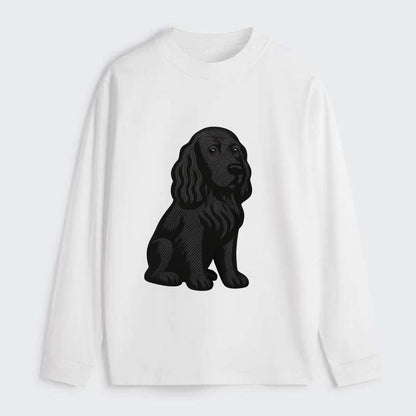 Field Spaniel - Black silky coat embroidered pose - Classic Long Sleeve Shirt - White