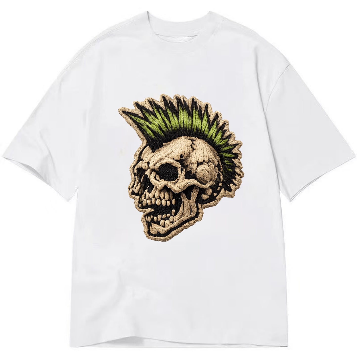 MOHAWK SKULL - punk skull with mohawk in neon green and black , punk rock - Classic T-shirt - White