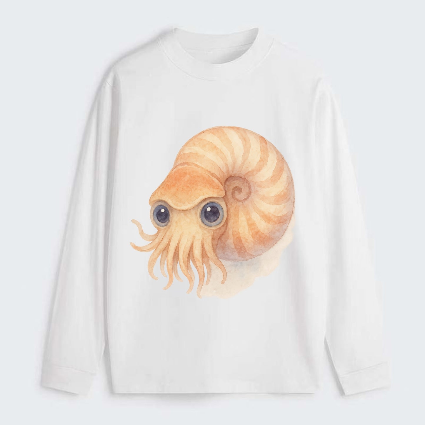 Baby Nautilus - spiral shell, tentacles peeking, ancient eyes, - Classic Long Sleeve Shirt - White