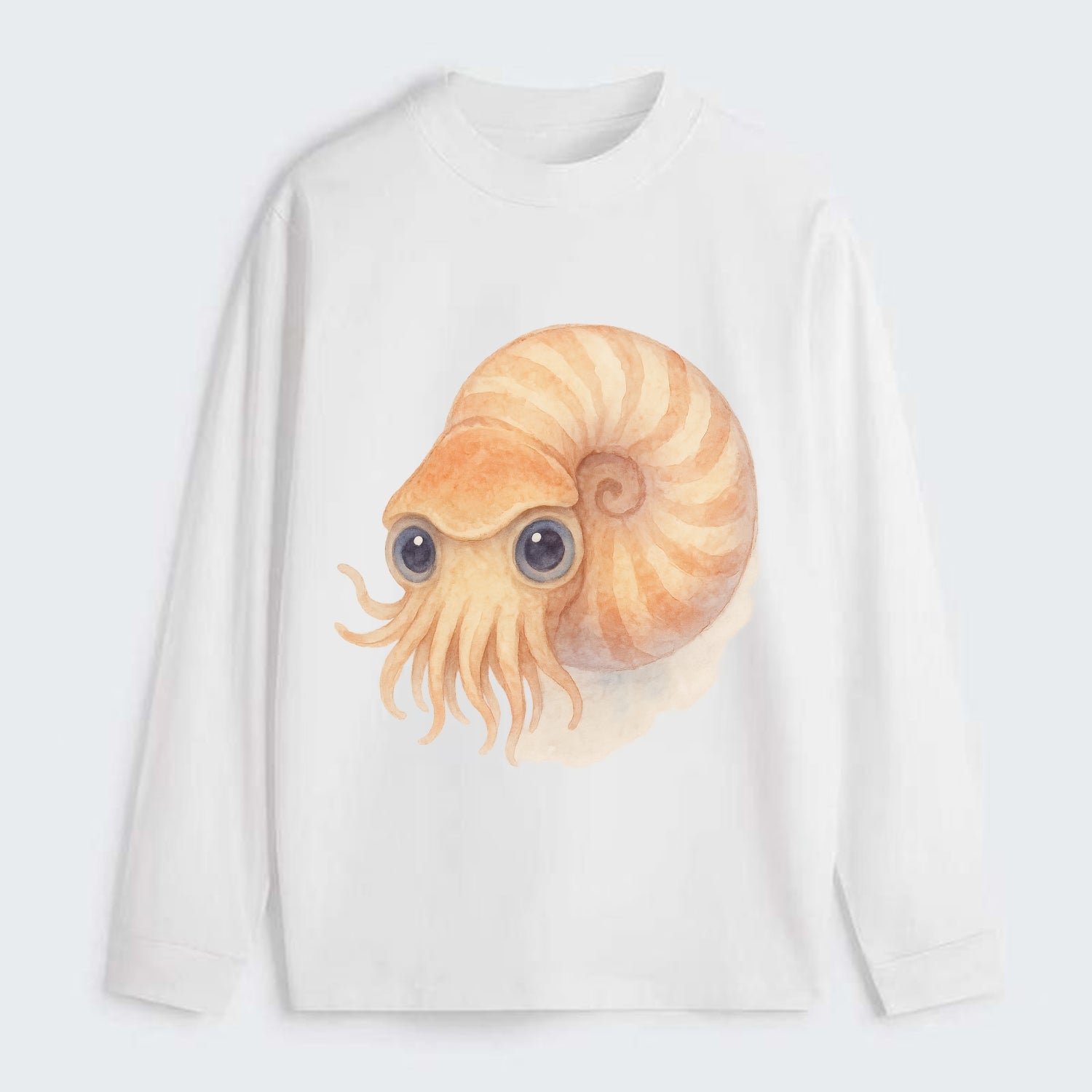 Baby Nautilus - spiral shell, tentacles peeking, ancient eyes, - Classic Long Sleeve Shirt - White