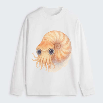 Baby Nautilus - spiral shell, tentacles peeking, ancient eyes, - Classic Long Sleeve Shirt - White