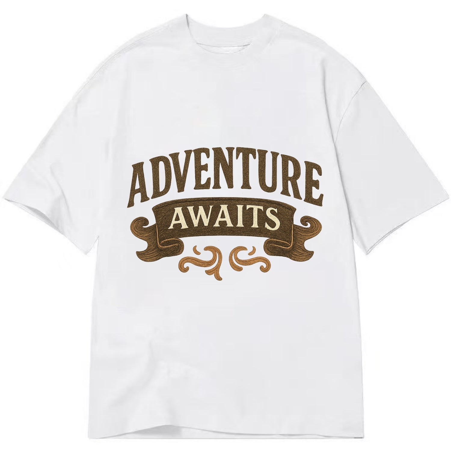 Bold typography design - "ADVENTURE AWAITS" - excitement ahead, ready for anything - Classic T-shirt - White