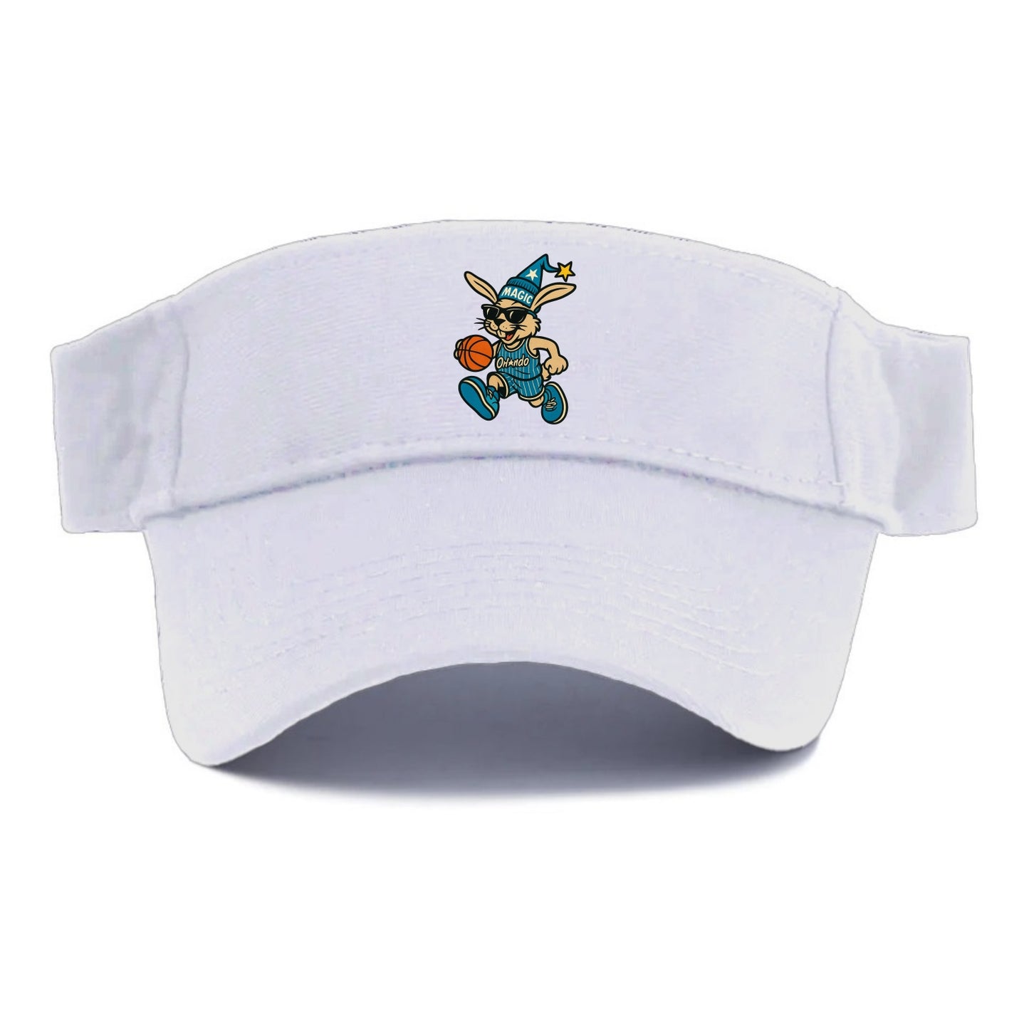 Orlando Rabbit wearing Magic blue and silver beanie with wizard hat and wayfarer sunglasses - Visor - White