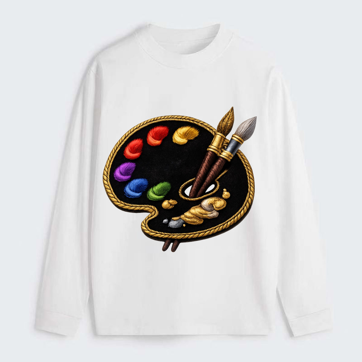 PAINT PALETTE - artist palette with brushes in rainbow and brown , - Classic Long Sleeve Shirt - White