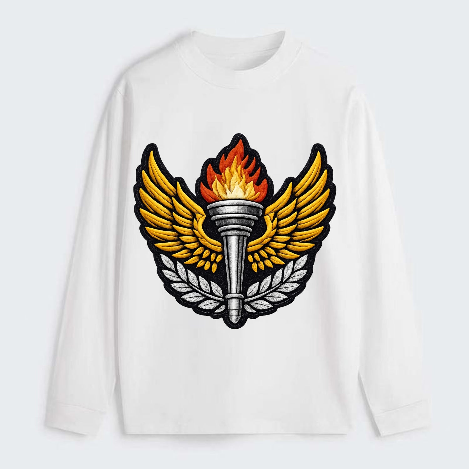 Embroidered patch design - TRACK AND FIELD TORCH - Olympic style torch - Classic Long Sleeve Shirt - White