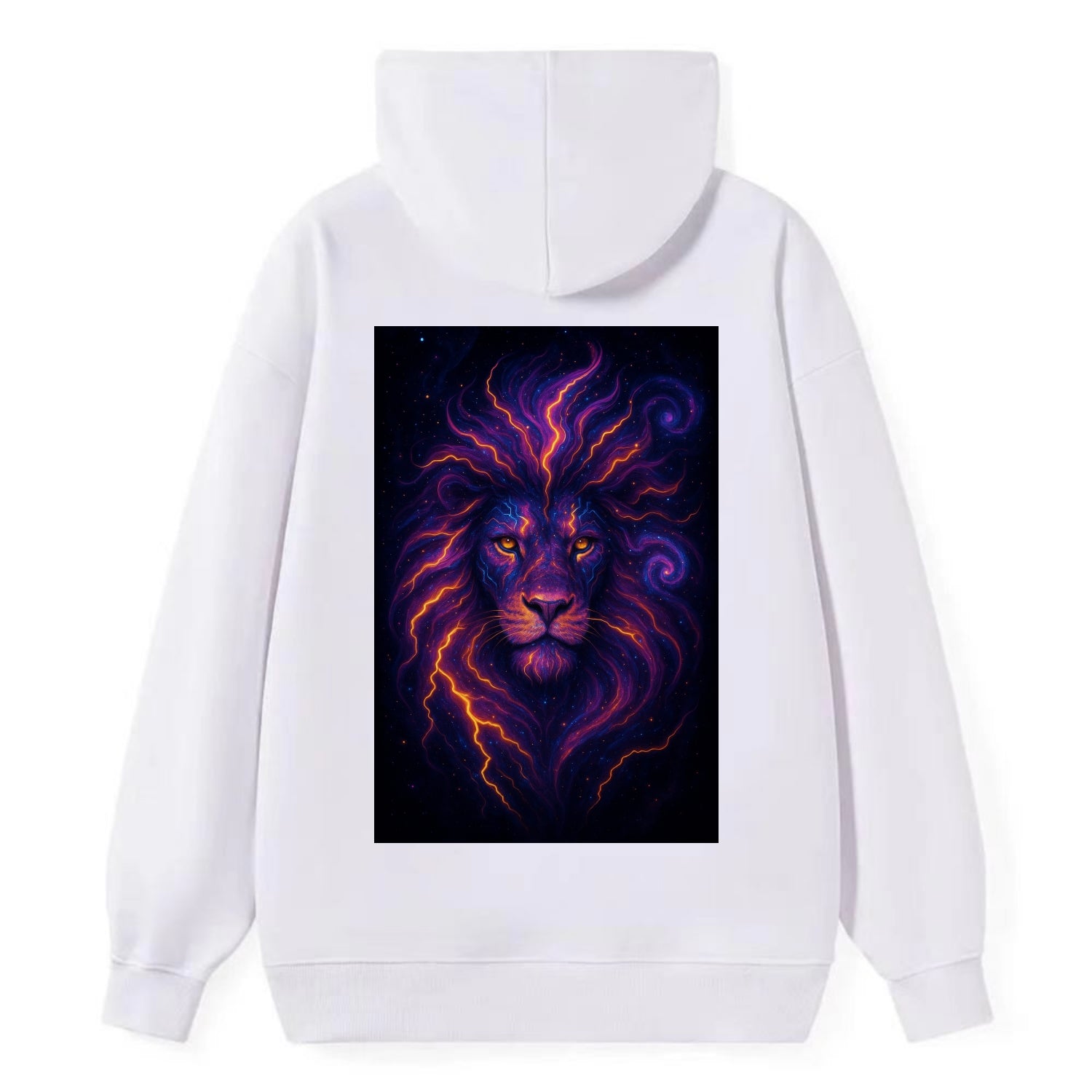 Regal lion with mane made of electric currents, neon yellow and hot pink - Classic Pullover Hoodie - White