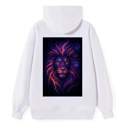 Regal lion with mane made of electric currents, neon yellow and hot pink - Classic Pullover Hoodie - White