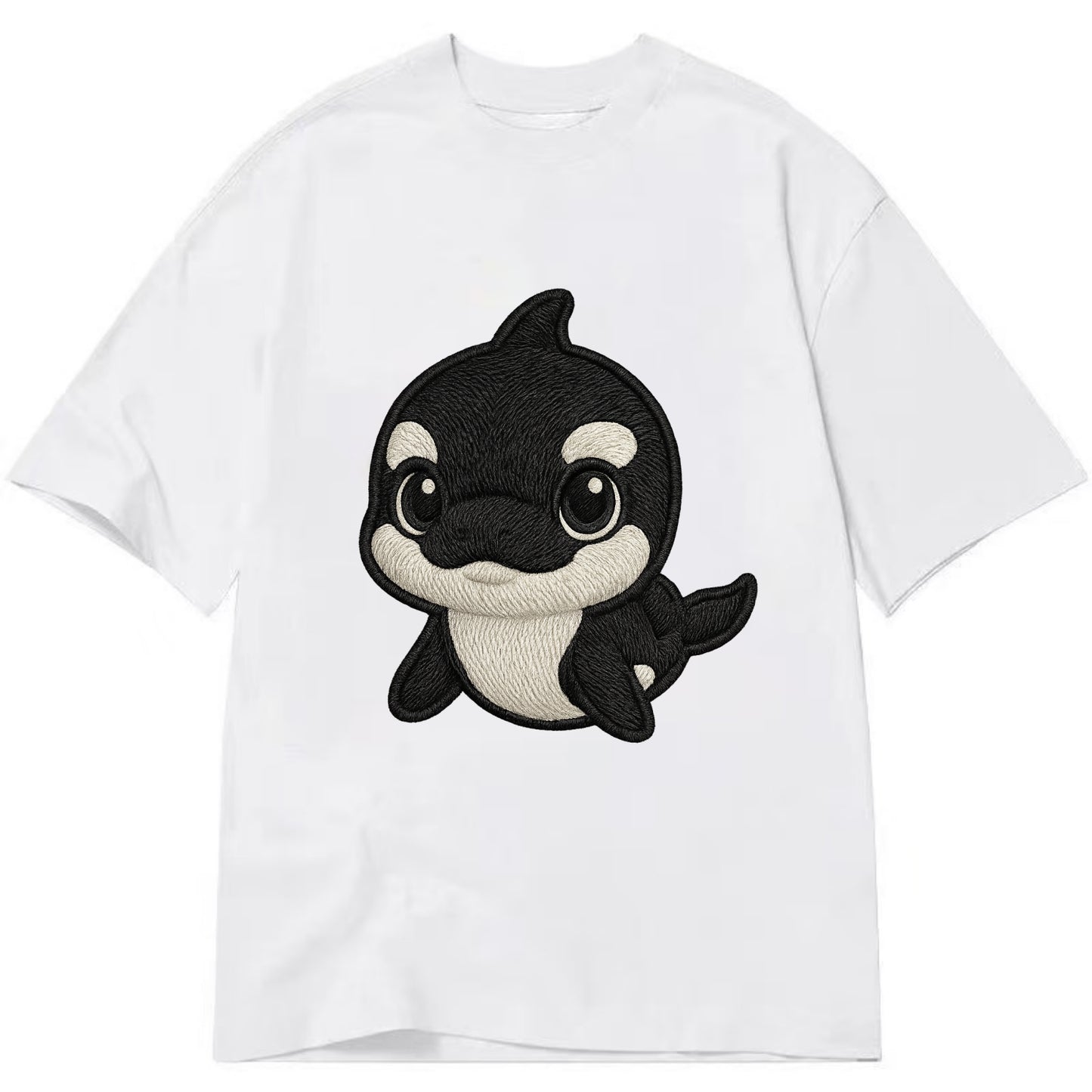 Baby Orca - black and white pattern, white eye patch, front-facing, curious and - Classic T-shirt - White