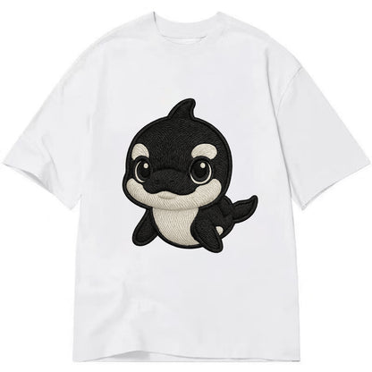 Baby Orca - black and white pattern, white eye patch, front-facing, curious and - Classic T-shirt - White