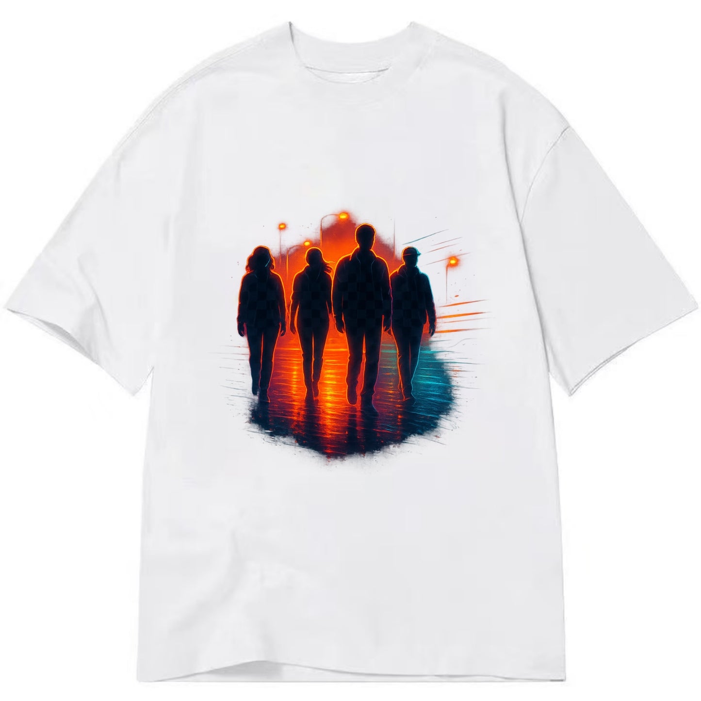 gang of silhouettes walking together at sunset by the beach - Classic T-shirt - White