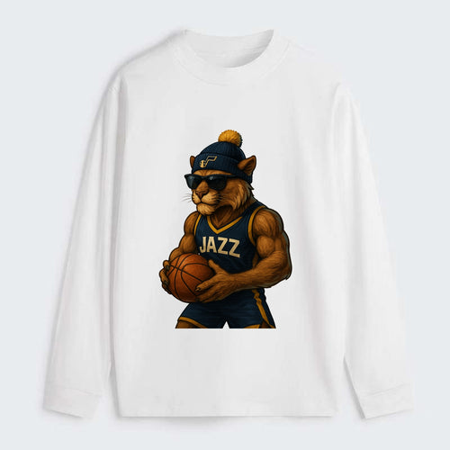 Utah Mountain Lion wearing Jazz navy and yellow beanie with music note - Classic Long Sleeve Shirt