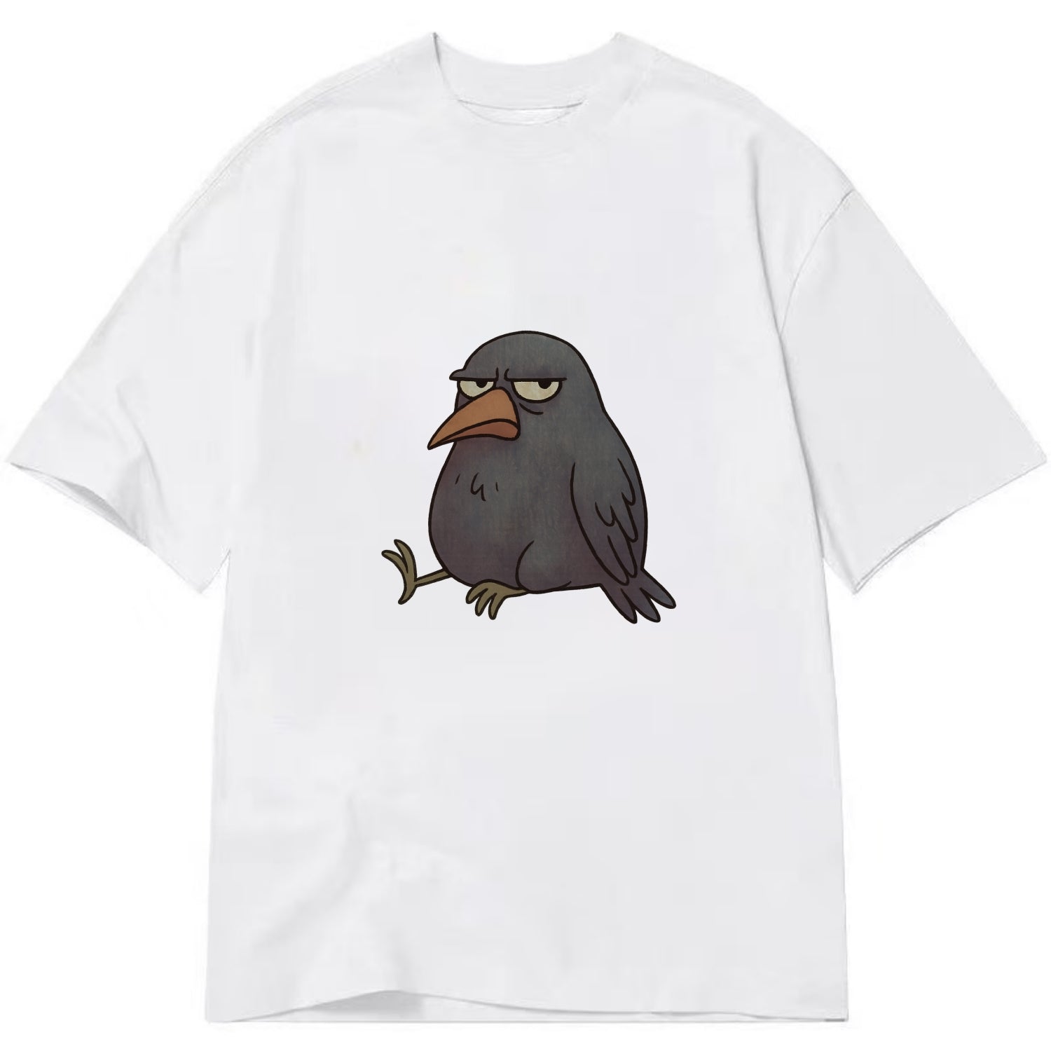 THE CROW JUDGES SILENTLY | Black crow with disapproving look - Classic T-shirt - White