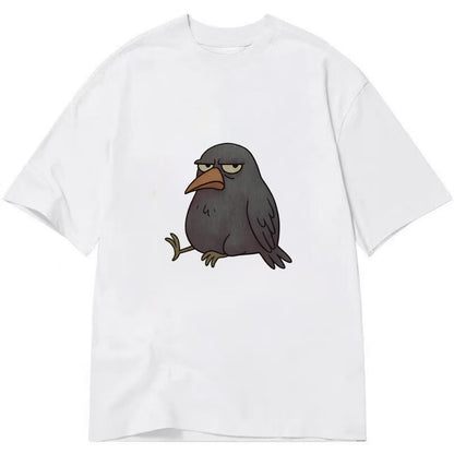 THE CROW JUDGES SILENTLY | Black crow with disapproving look - Classic T-shirt - White