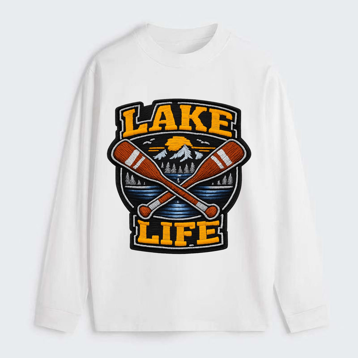CANOE PADDLE - wooden paddle crossed in brown and cream , lake life - Classic Long Sleeve Shirt - White