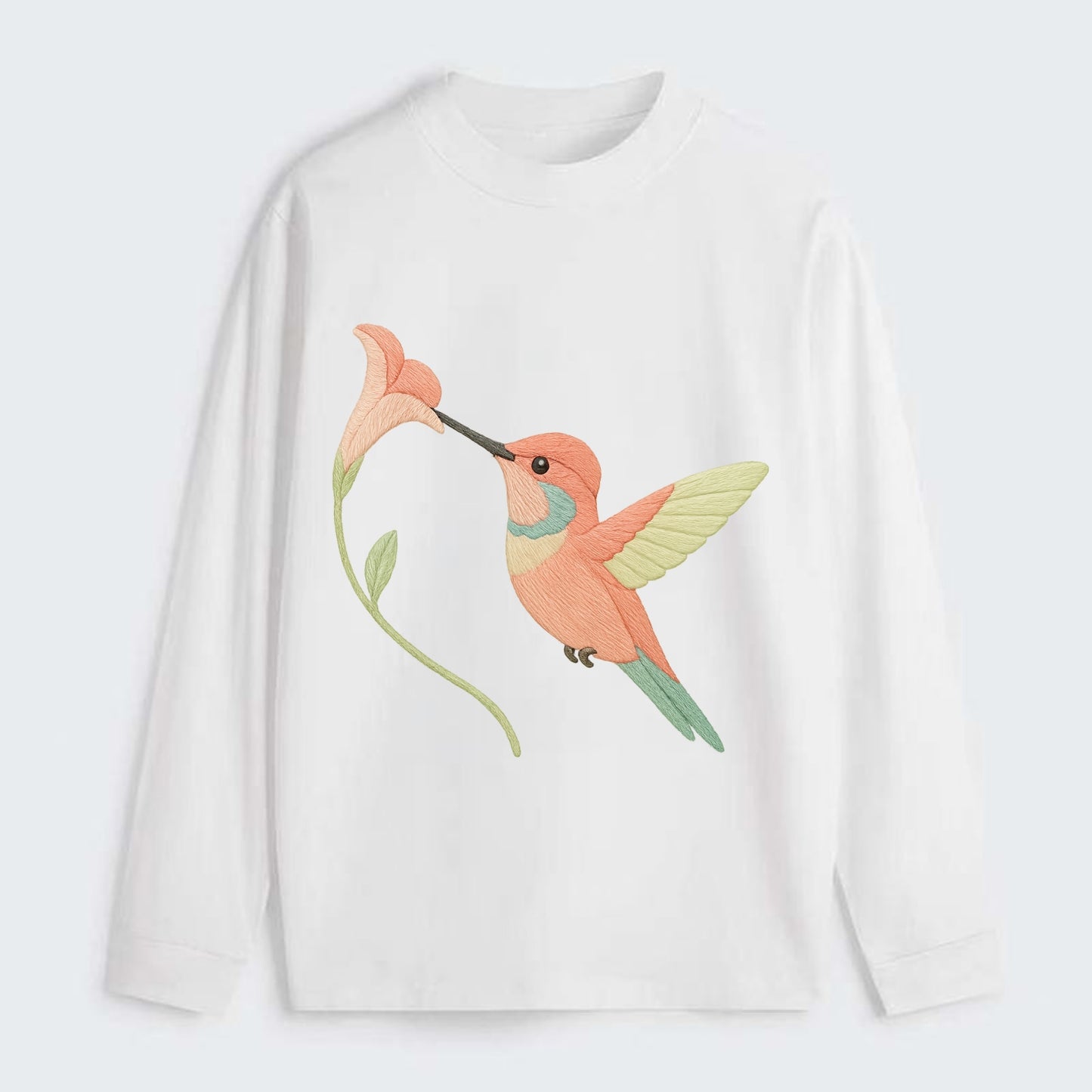 Coral Hummingbird - Classic Long Sleeve Shirt - White