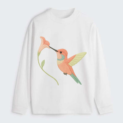 Coral Hummingbird - Classic Long Sleeve Shirt - White