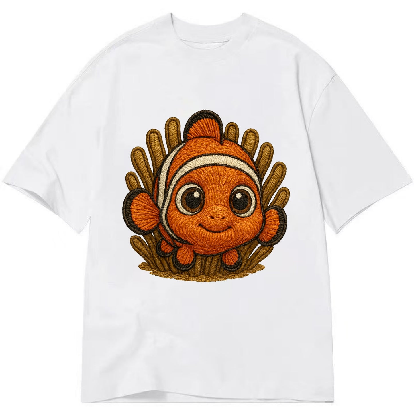 Baby Clownfish - orange with white stripes, big round eyes, front-facing in - Classic T-shirt - White